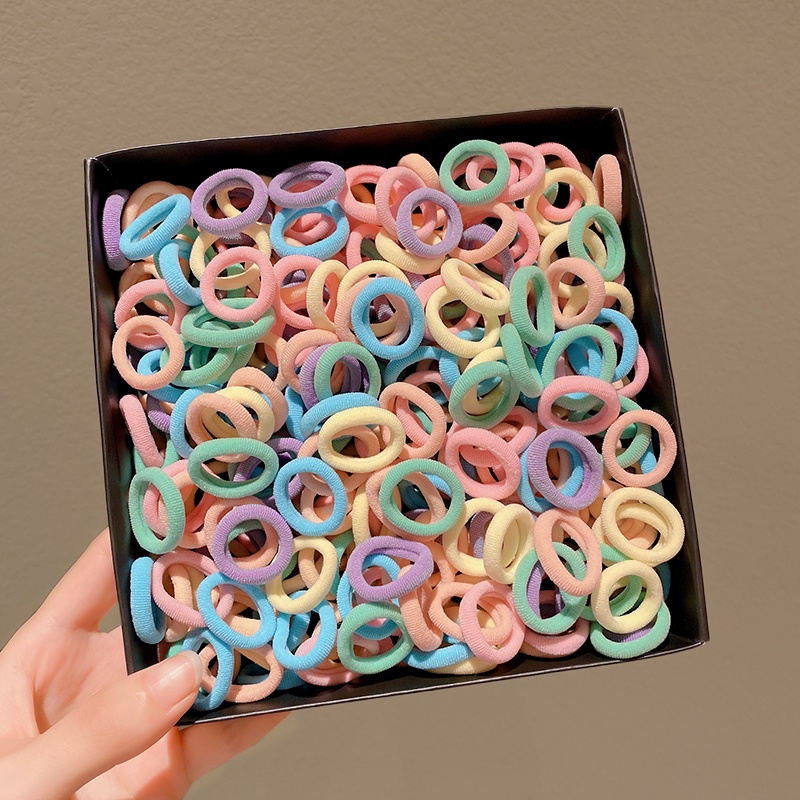 Set 100 Dây Buộc Tóc Cao Su Co Giãn Đơn Giản Thời Trang Hàn Quốc Cho Bé Gái