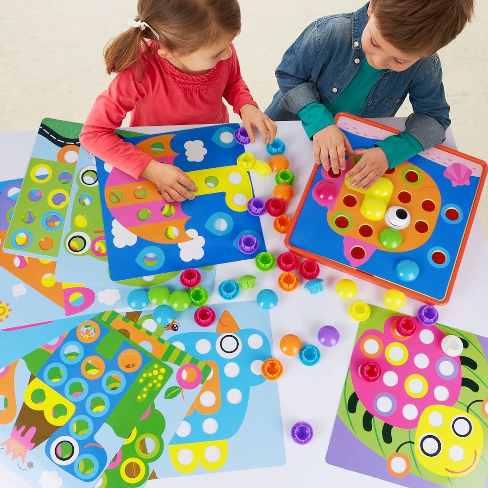 BOARD ARTS AND CRAFTS WITH MUSHROOM NAILS BUTTON IDEA COLOR MATCHING GAME CHILDREN BEST PRESCHOOL EDUCATIONAL BOARD GAME