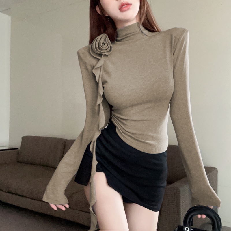 Áo Thun Tay Dài Cổ Cao Dáng Ôm Thời Trang Thu Đông Cho Nữ