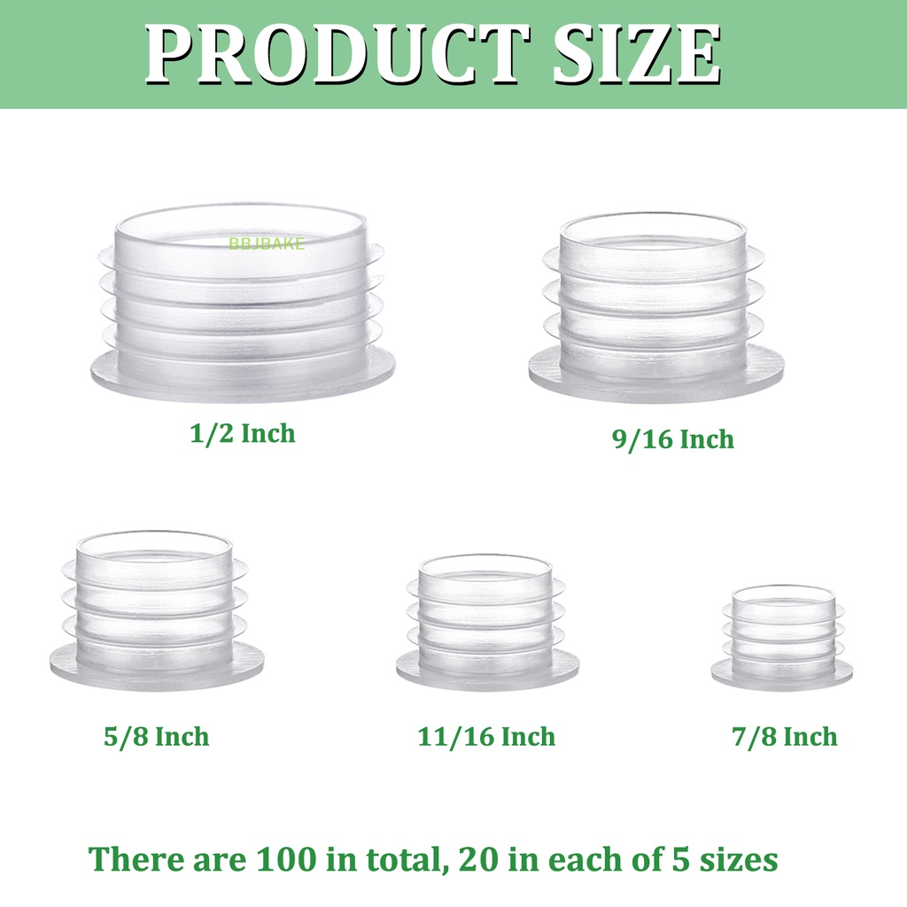 Bộ 100 Nút Chặn Muối Tiêu 1 / 2 inch 9 / 16 inch 5 / 8 inch 11 / 16 inch Và 7 / 8 inch Bằng Nhựa