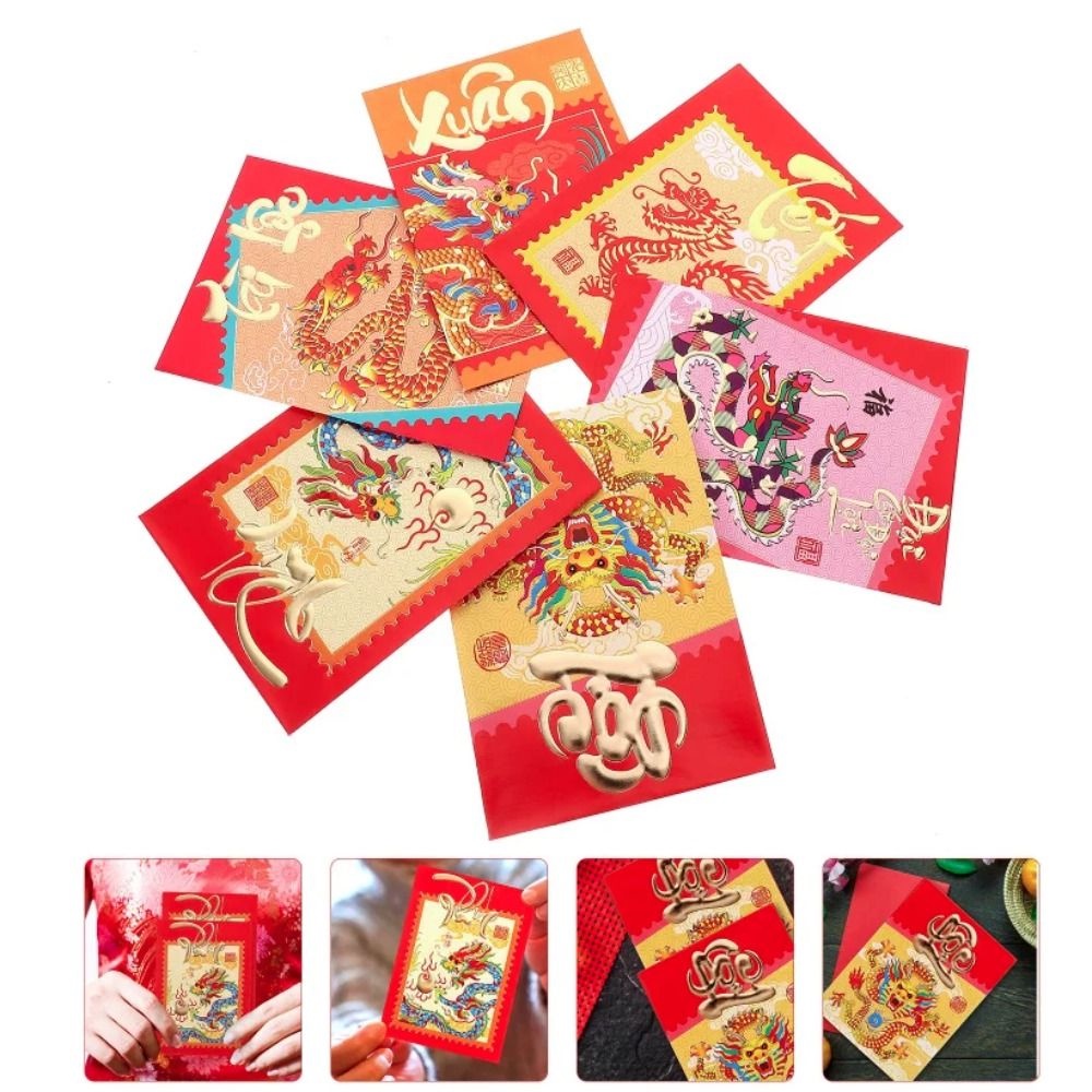 Back2life set 12 Bao Lì Xì Đỏ May Mắn Họa Tiết Thần Tài Trung Hoa