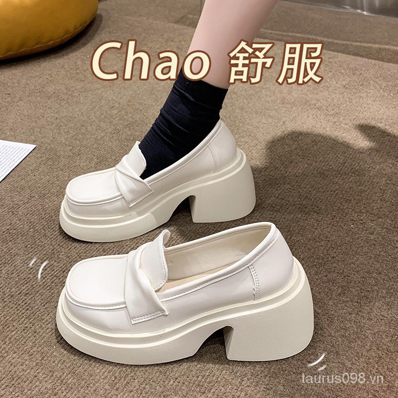 Giày Da Đế Dày Mũi Tròn Phong Cách Anh Quốc Thời Trang Xuân Thu 2023