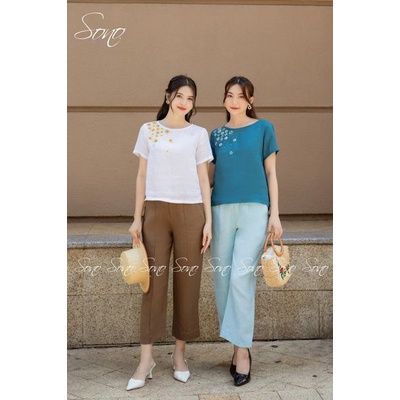 SONO - Áo linen thêu hoa nhí ở vai