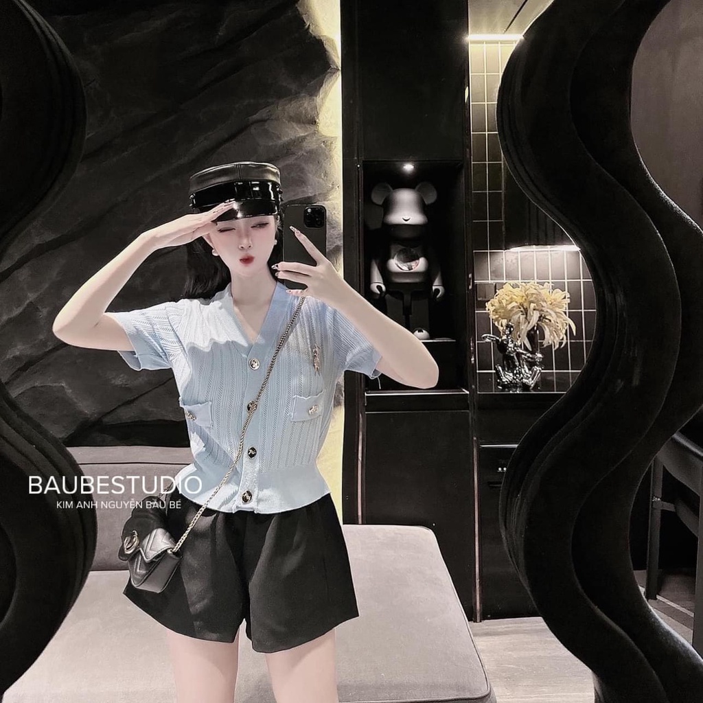 Áo len gân cúc tag Y 4 màu 2023 cho nữ