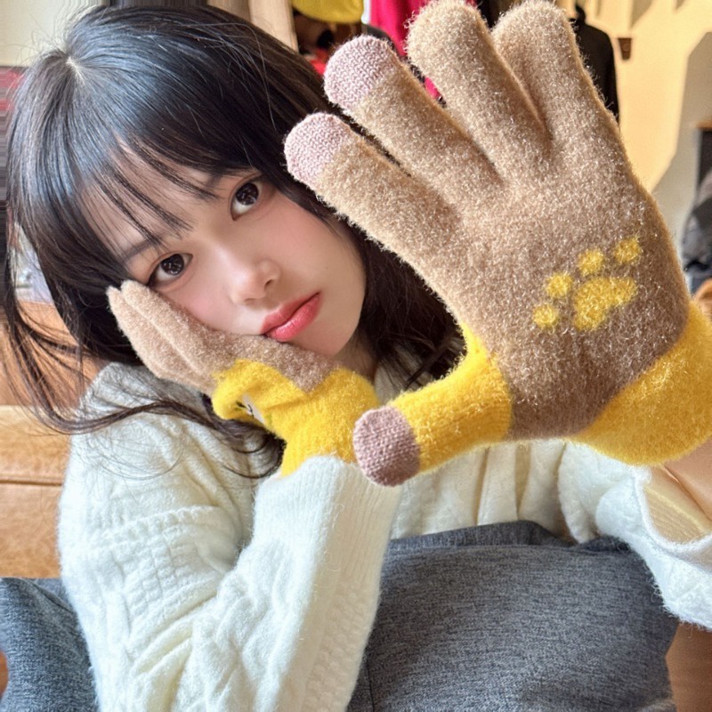 Hoạt Hình Găng Tay Len Lông Xù Dày Dặn Giữ Ấm Có Thể Chạm Màn Hình Cảm Ứng Thời Trang Thu Đông Dành Cho Nữ