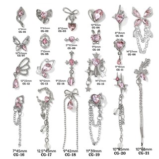 Charm bạc đá pha lê hồng pastel | trang trí móng tay