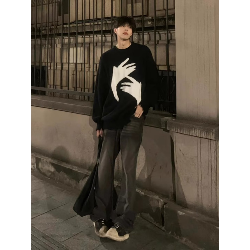 Áo sweater Cổ Tròn Thiết Kế Xẻ Rách Phong Cách Mỹ Thời Trang Thu Đông Cho Cặp Đôi