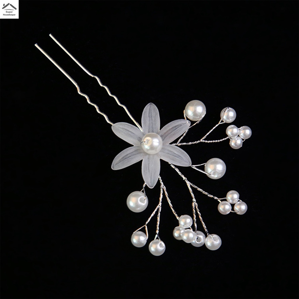 Trâm Cài Tóc Chữ u Hình Hoa Đính Ngọc Trai Xinh Xắn Cho Cô Dâu