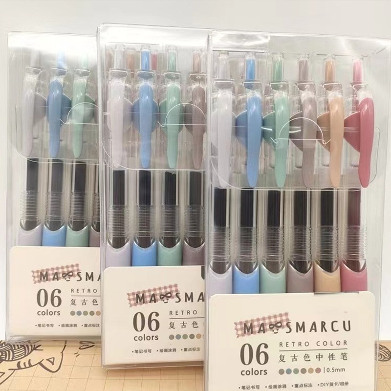 Set 6 Bút Mực gel Ngòi 0.5mm Nhiều Màu Sắc Phong Cách vintage