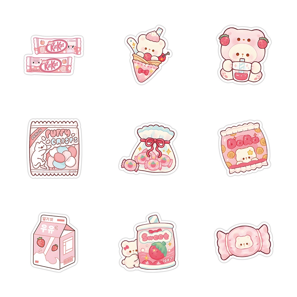 Bộ 60 Miếng Dán Trang Trí Mũ Bảo Hiểm / Bút Chì Họa Tiết Hoạt Hình graffiti Màu Hồng Dễ Thương