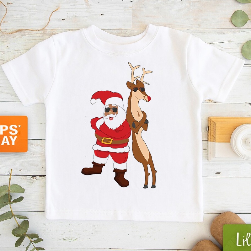 Áo Thun Tay Ngắn In Hình Ông Già Noel / Kỳ Lân Mừng Năm Mới Cho Bé