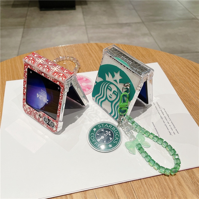 Ốp Điện Thoại Chống Sốc Có Vòng Tay In Hình starbucks Cho samsung galaxy z flip 4 3 5 z flip 5 flip5 zflip5