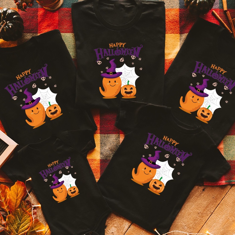 Happy Halloween In Hình Họ Áo Thun Phù Hợp Với Áo Quần Áo Bé Onesie Halloween Họ Tee Áo