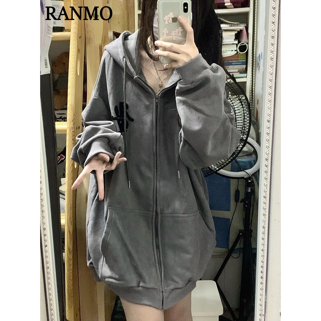 RANMO Áo Khoác hoodie áo khoác nữ zip hoodie Độc đáo Thông thường cozy INS WWY2393FRZ 40Z231007