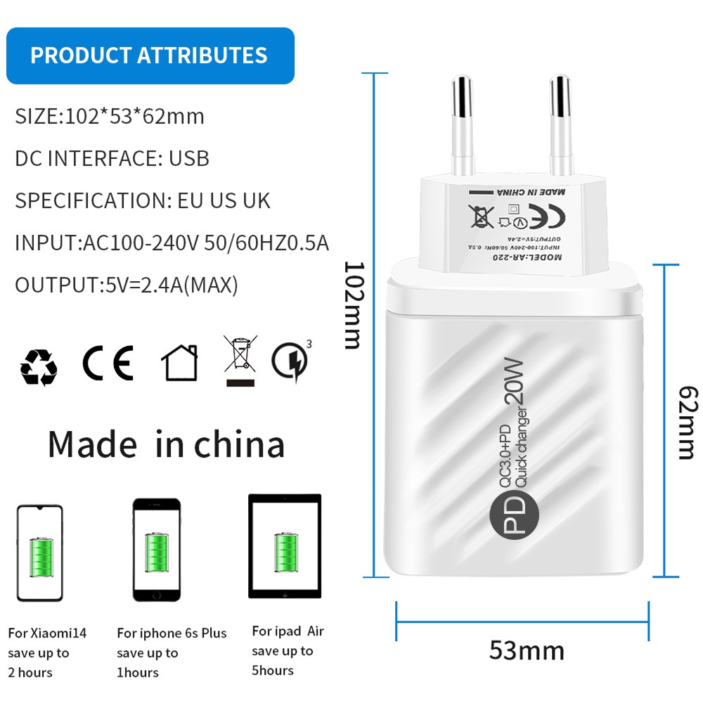 Adapter Sạc Pd 20W Usb Màn Hình Kỹ Thuật Số Sạc Nhanh Quick Charge 3.0 Cho Điện Thoại Iphone Xiaomi Samsung Fenghao.vn