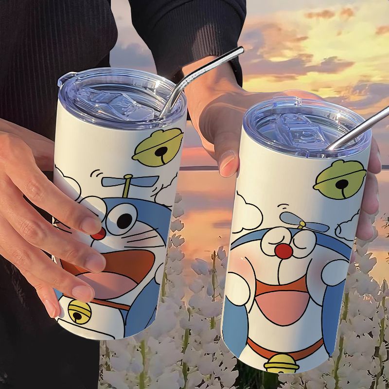 Doraemon Bình Nước Giữ Nhiệt Bằng Thép Không Gỉ Có Ống Hút Tiện Dụng