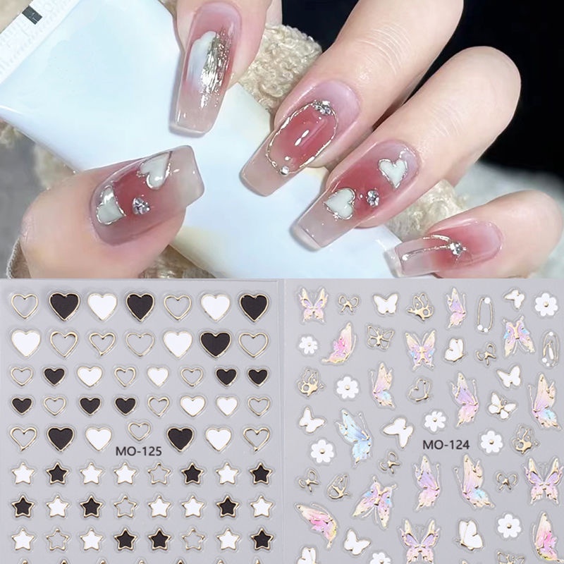 Miếng Dán Trang Trí Móng Tay Bằng Kim Loại Họa Tiết Trái Tim Sang Trọng