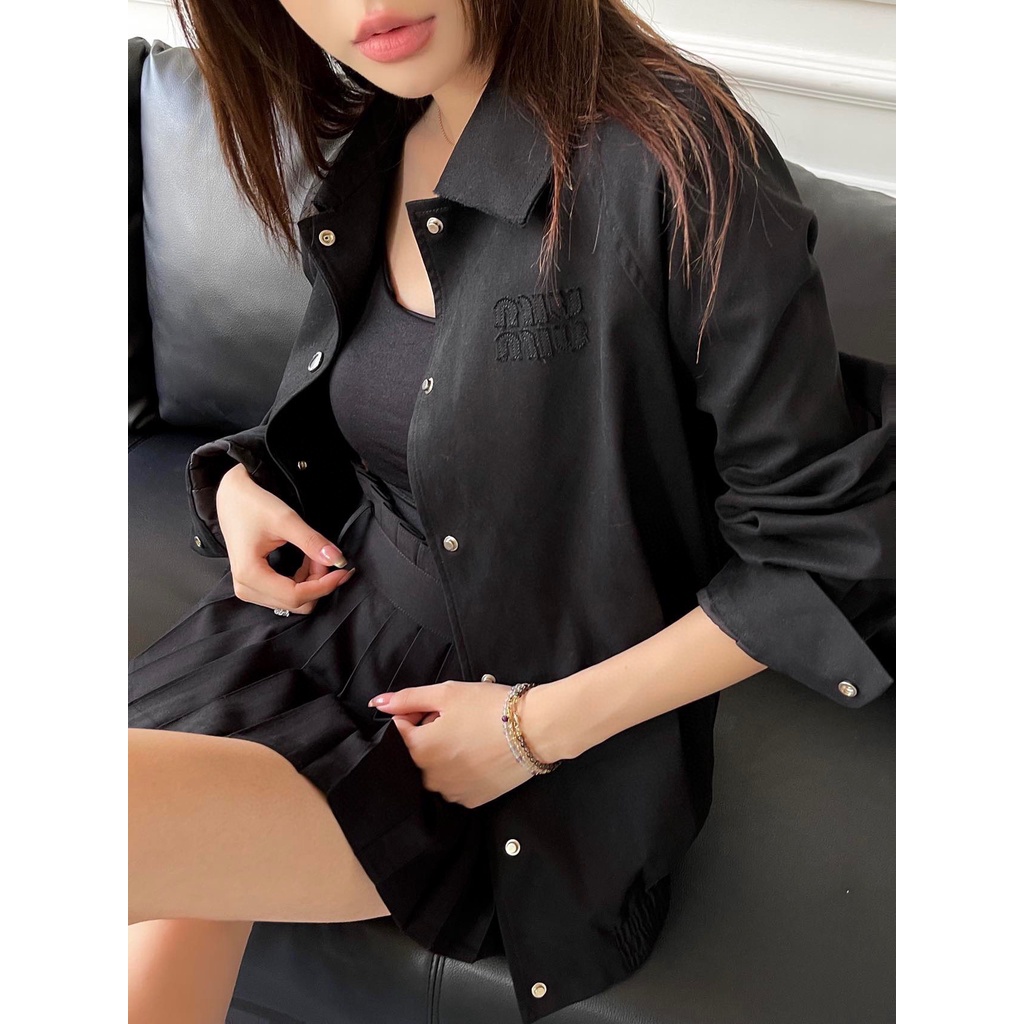 LEAS MIU MIU 23 autumn and winter New letter cloth embroidered casual coat women's lapel fashion all-match single-breasted jacket for women