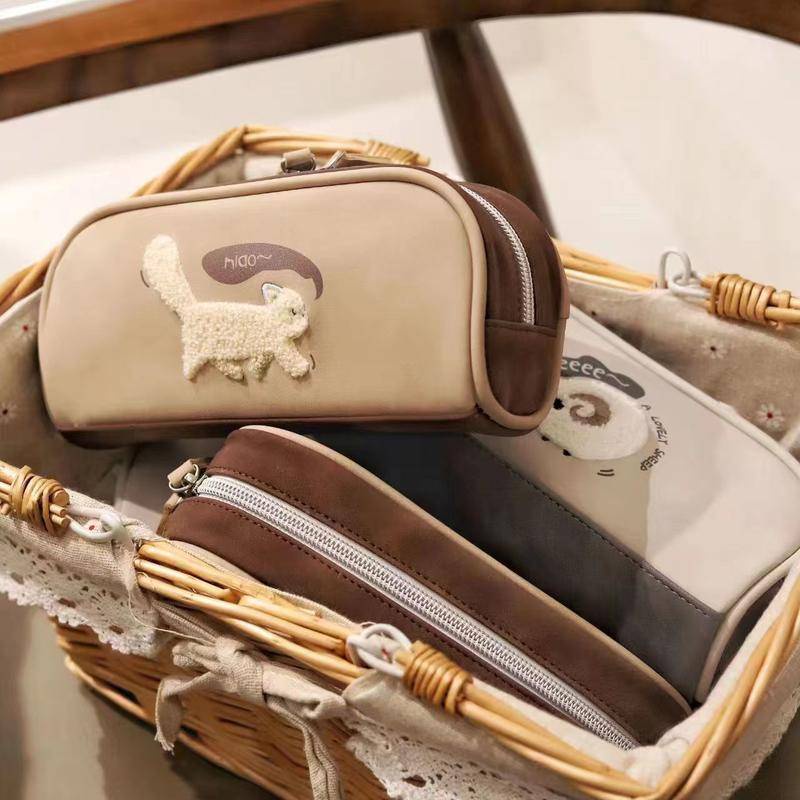 Túi Đựng Bút Chì In Hoạt Hình Mèo Kiểu retro Dễ Thương Cho Học Sinh Trung Học