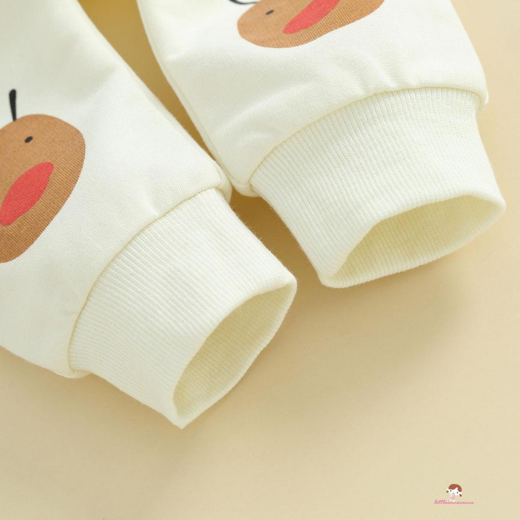 Set 2 Món Áo Thun Tay Dài Cổ Thuyền In Hình Tuần Lộc Hoạt Hình Kèm Quần Dài Thời Trang Cho Bé