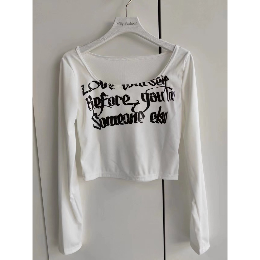 Milyfashion Bộ Áo Thun Hai Dây In Phông Chữ gothic Màu Trơn Thời Trang Mùa Thu Cho Nữ