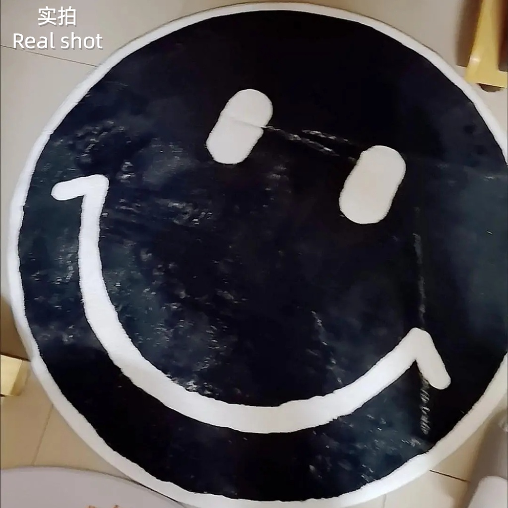 Hoạt Hình Thảm Trải Sàn Dày Dặn Hình Tròn Họa Tiết Mặt Cười Chống Trượt