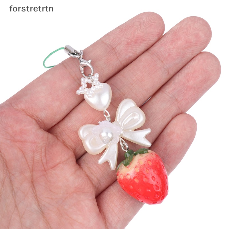 Dây Đeo Điện Thoại / Móc Khóa y2k Họa Tiết Dâu Tây / Nơ Dễ Thương