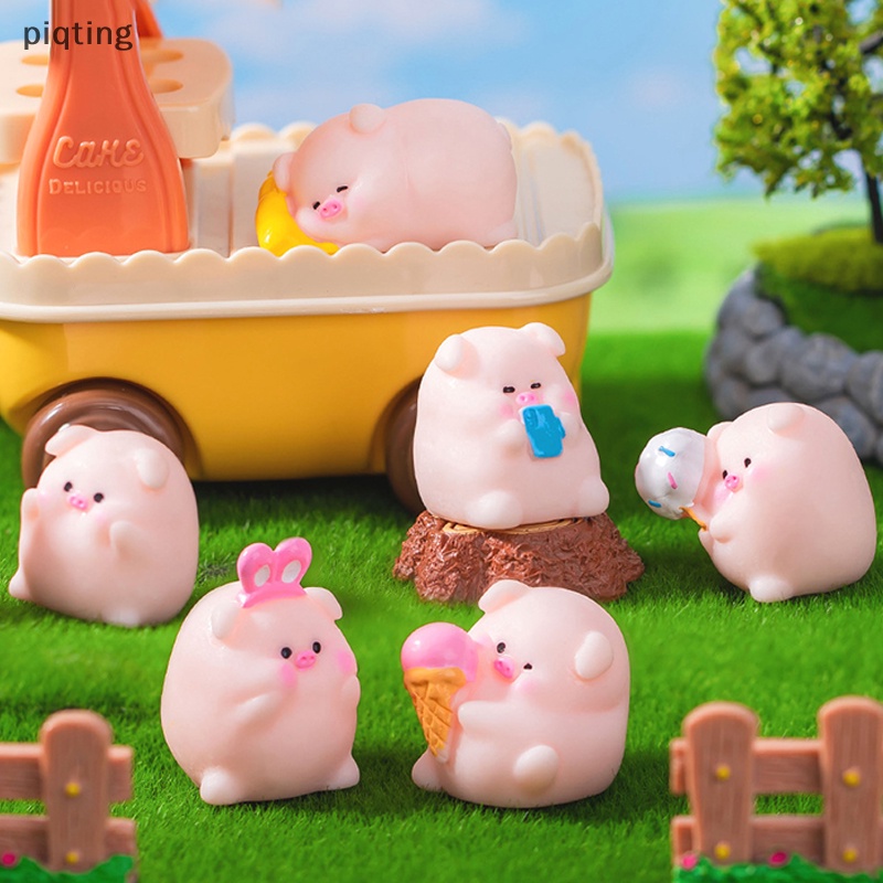 Piqt Đồ trang trí Chú Heo Hồng mini Bằng Nhựa resin Dễ Thương Trang Trí Bảng Điều Khiển Xe Hơi / Văn Phòng / Máy Tính Để Bàn