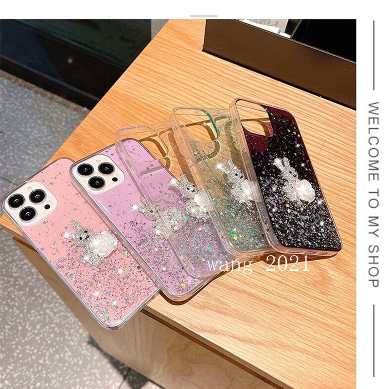 Ốp Điện Thoại Mềm Họa Tiết Thỏ Hoa Chi Trà Đính Đá Lấp Lánh Cho xiaomi13t xiaomi 13t pro 5g