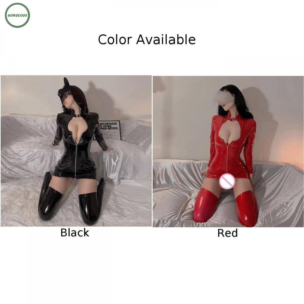 New Coming~Dress Clubwear Cosplay Lingerie Nightwear Long Sleeve PVC Leather Sexy Shiny#Home Essentialses