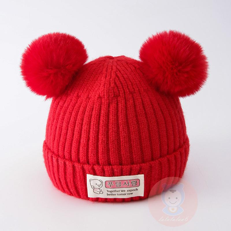 Laa6- Mũ Dệt Kim Ấm Áp Mùa Đông Họa Tiết Gấu Và Chữ Cái Cho Bé