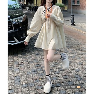 Plus Đầm Búp Bê Tay Dài Dáng Rộng Kiểu vintage Pháp Thời Trang Mùa Thu Cho Nữ