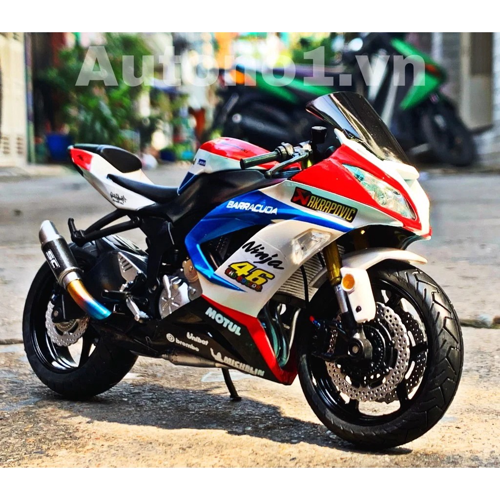 Mô hình xe độ Kawasaki Ninja ZX-10R , ZX-6R độ nồi, độ pô 1:12 Welly , Joycity tặng ô tô