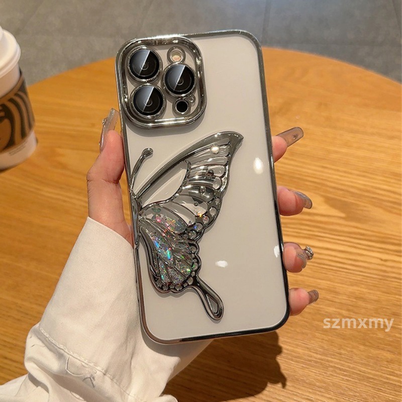 Ôp Điện Thoại Silicon Dẻo Trong Suốt Họa Tiết Bươm Bướm 3d Sang Trọng Chống Rơi Cho iphone 15 14 13 12 11 pro max Vỏ