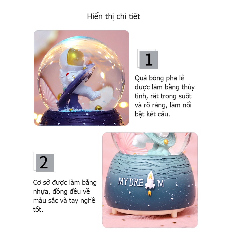 Hộp nhạc Crystal Astronaut Crystal, Box Flying Snow Everbright, máy tính để bàn tặng quà tặng quà tặng
