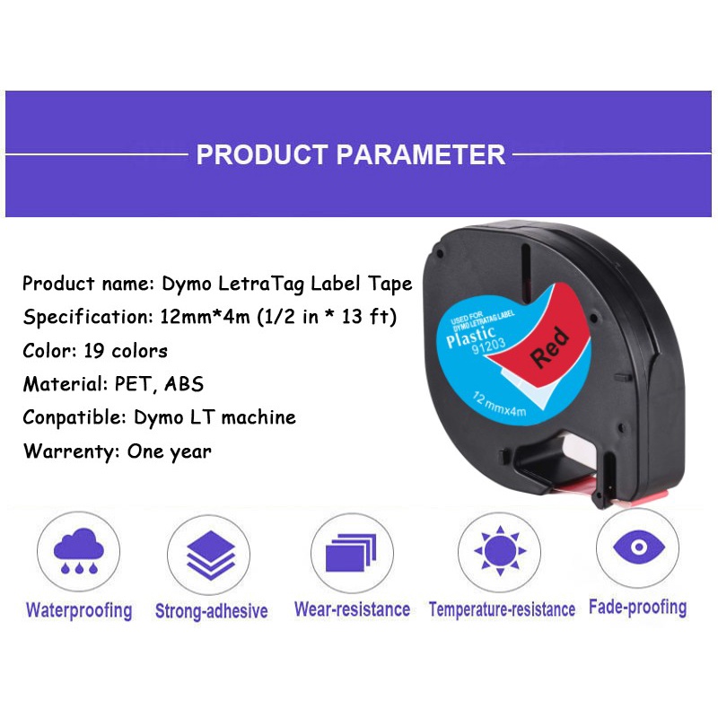 Nhãn Dán Máy dymo delta 12mm * 4m 91201 Màu Trắng Đen lt-100h
