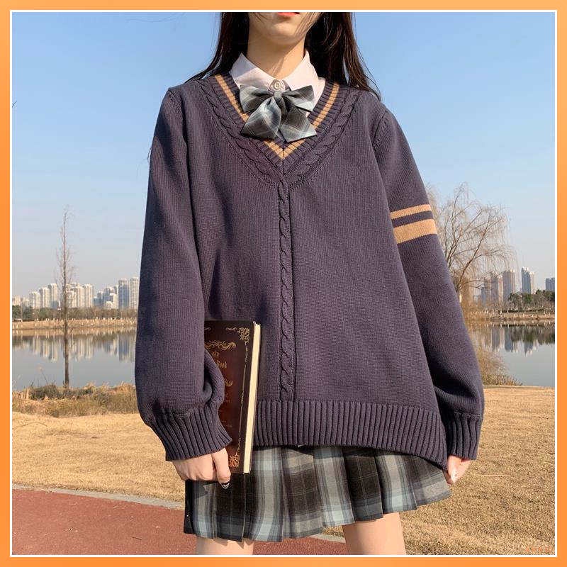 Áo sweater Dệt Kim Cổ Chữ v Màu Sắc Xinh Xắn Thời Trang Thu Đông Cho Nữ