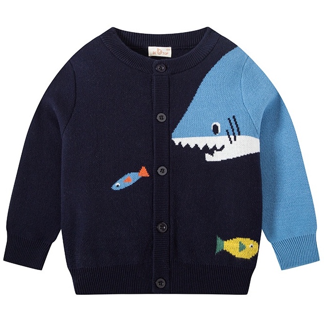 Áo Khoác Len cardigan In Hình Cá Mập Thời Trang Xuân Thu 2023 Dành Cho Bé Trai Bé Gái