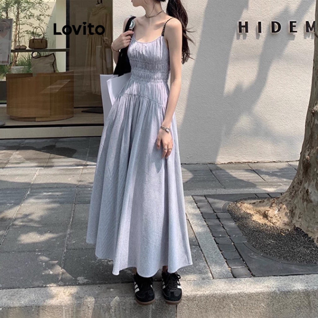 Lovito Đầm suông trơn đơn giản cho nữ LNE33221