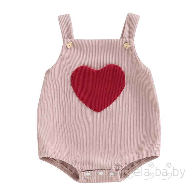 Áo Liền Quần Bằng Nhung Kẻ Không Tay Có Túi Trái Tim Cho Bé