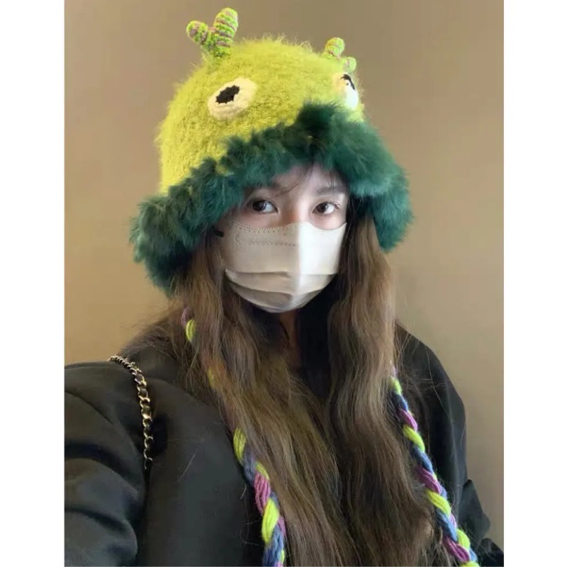 Dễ Thương Nút Bịt Tai Bằng Lông Thỏ / Quái Vật Nhỏ Đan Tay Vui Nhộn Thời Trang Thu Đông Cho Học Sinh ushanka