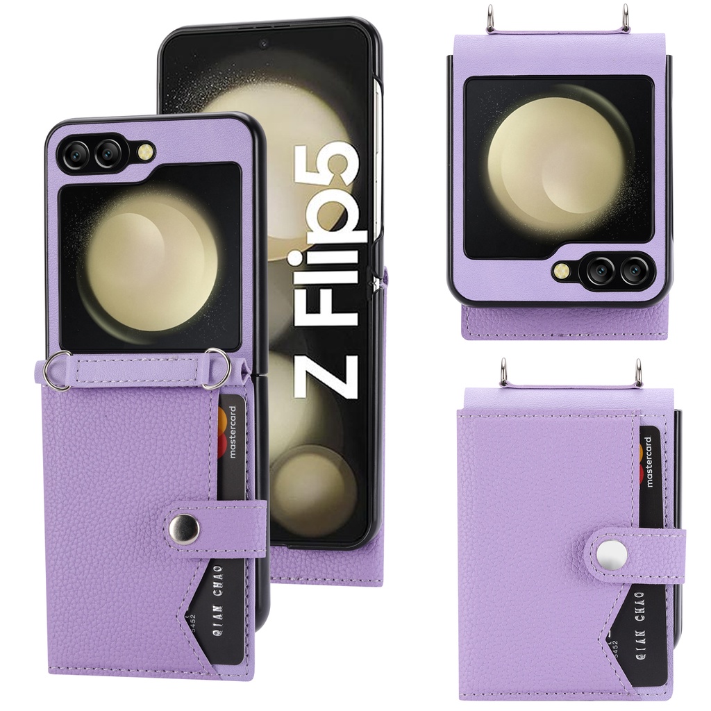 Cho Samsung Z Flip 5 Flip4 3 5G Ốp Bao Da Điện Thoại Nắp Gập Dạng Ví Có Ngăn Đựng Thẻ