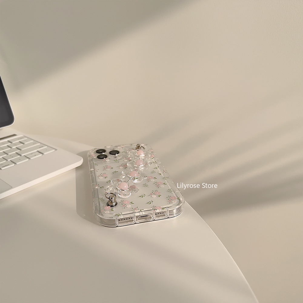 Ôp Điện Thoại Dẻo Trong Suốt Họa Tiết Hoa Xinh Xắn Kèm Vòng Tay & Dây Đeo Cho iphone 14 pro max 13 11 12 14