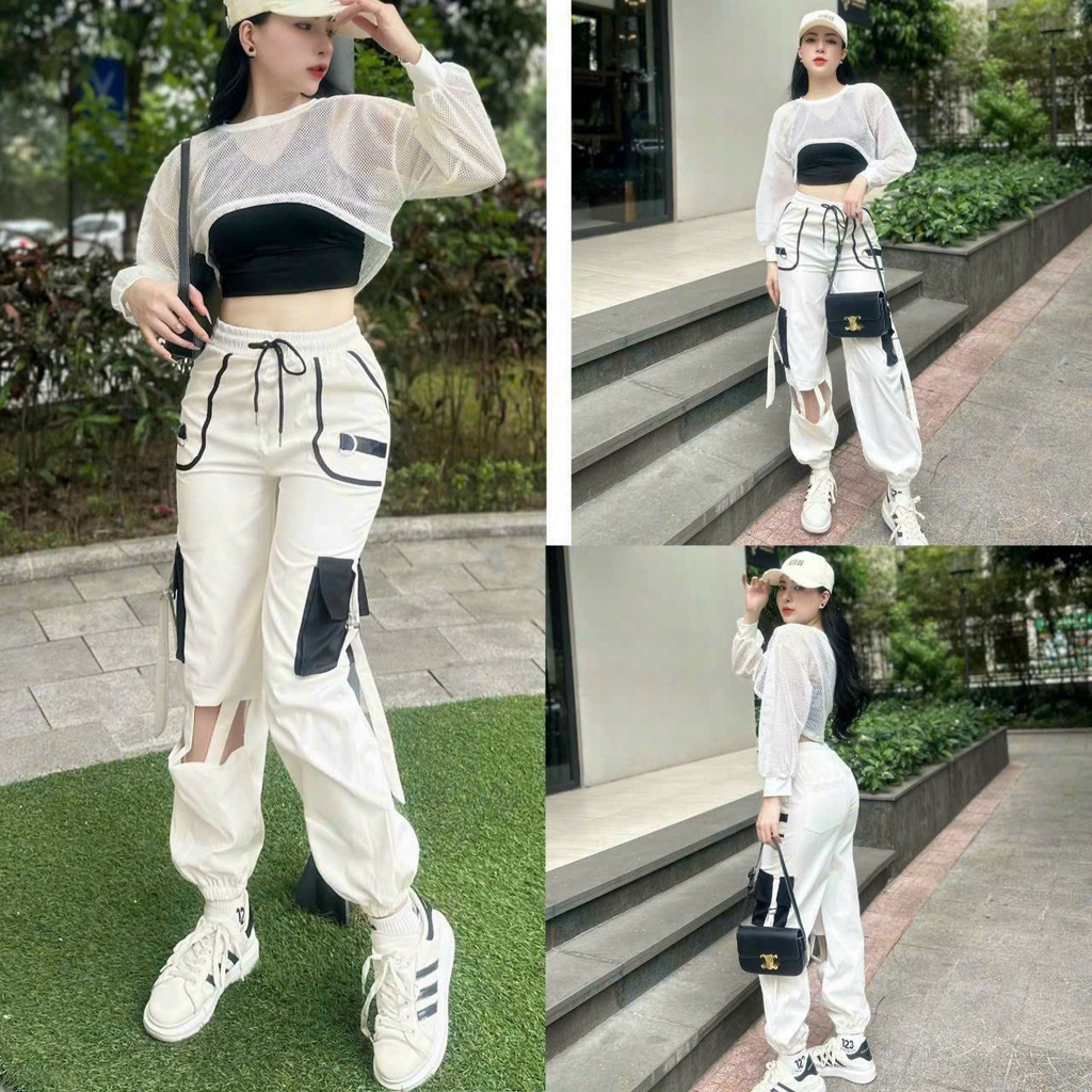 Sét 3 chi tiết  áo bra + áo lưới dài tay + quần jonger cá tính thể thao tập gym, zumba, erobic ,...