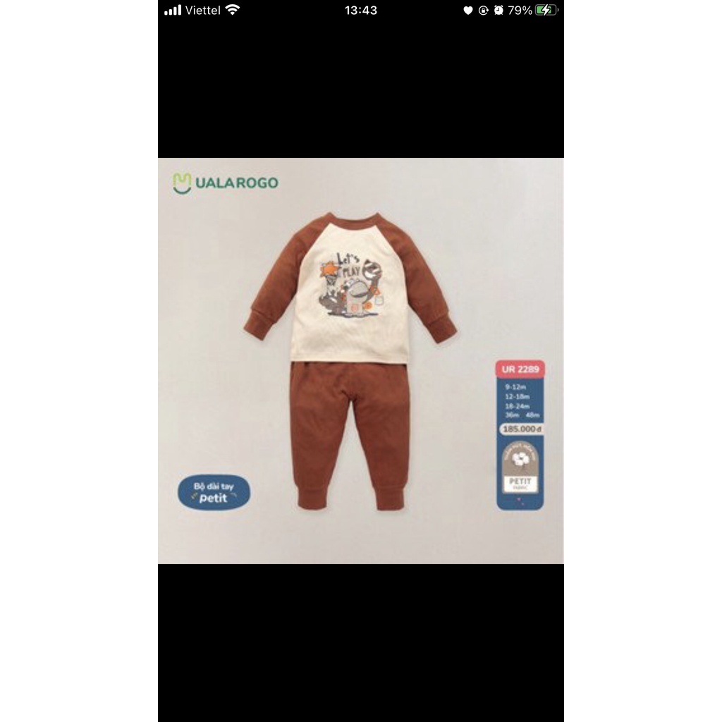 Bộ peptit uala mềm mại thu đông dành    cho bé trai bé gái