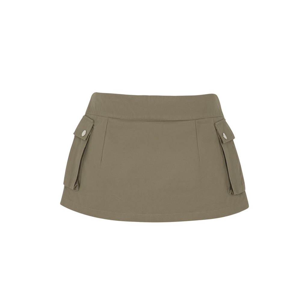 Bestie Zipper Box Pocket Skirt - Chân váy Kaki chữ A túi hộp dây kéo