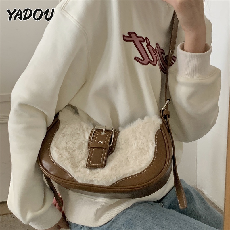 Yadou hobo osoi Túi Da pu Đeo Chéo Một Bên Vai Thời Trang Phong Cách Ngôi Sao Hàn Quốc