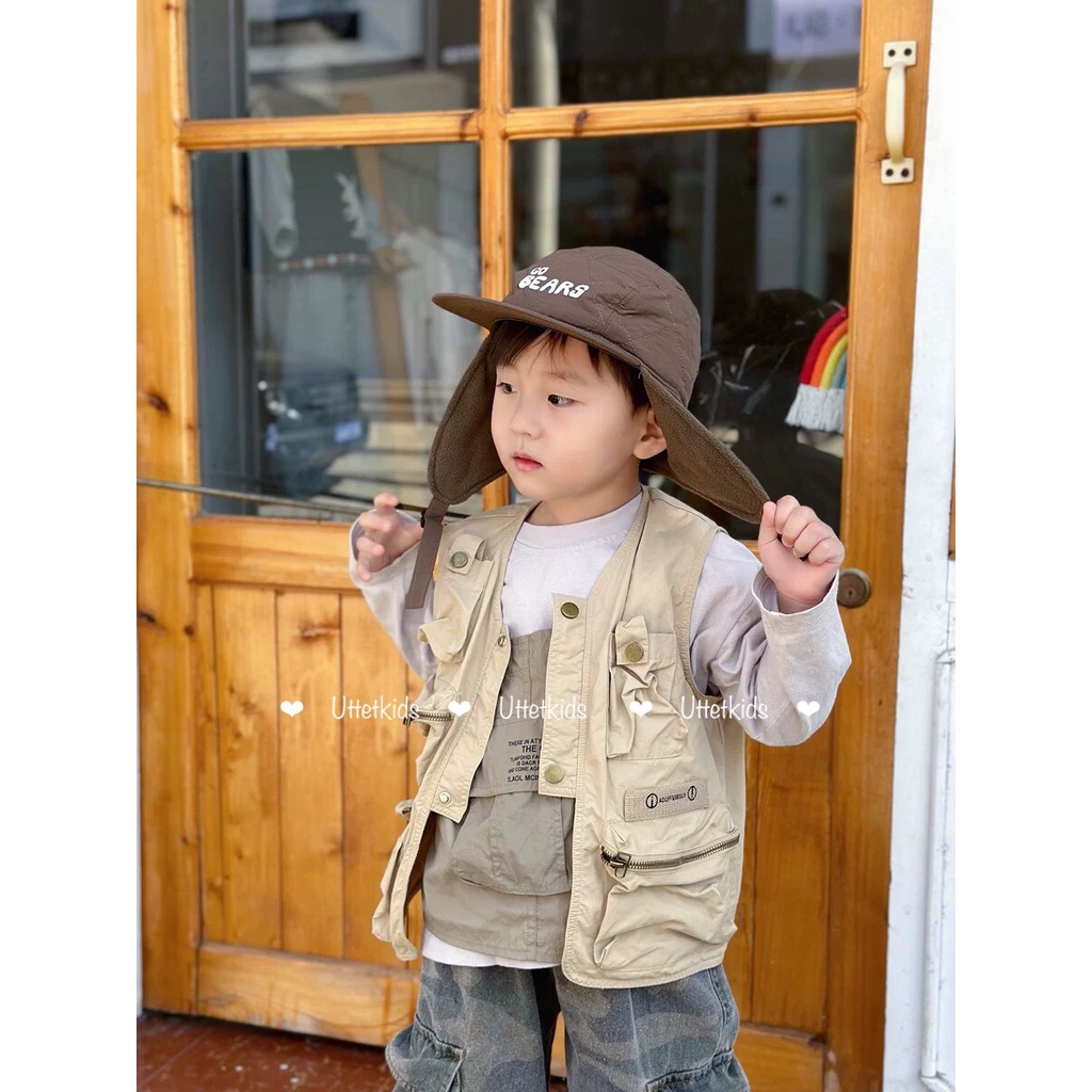 MŨ LÓT BÔNG CHE TAI CHỐNG GIÓ GO BEARS PHONG CÁCH HÀN QUỐC CHO BÉ GÁI VÀ BÉ TRAI