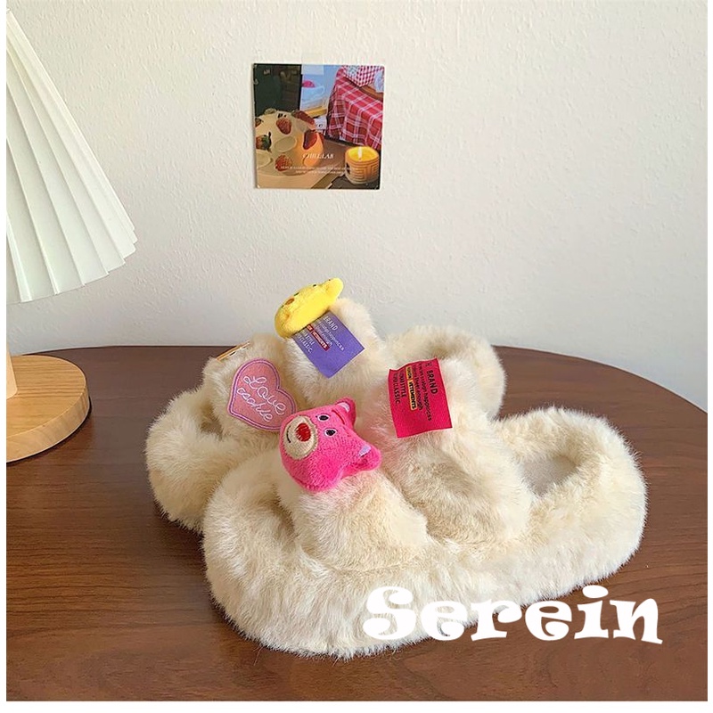 Serein  dép lông dép bông Đế Dày dép quai hậu đế cao 2023 hot trend Đường may tỉ mỉ Thể thao và thời trang Thời thượng Phong cách đơn giản FMR23B0410 44Z231103