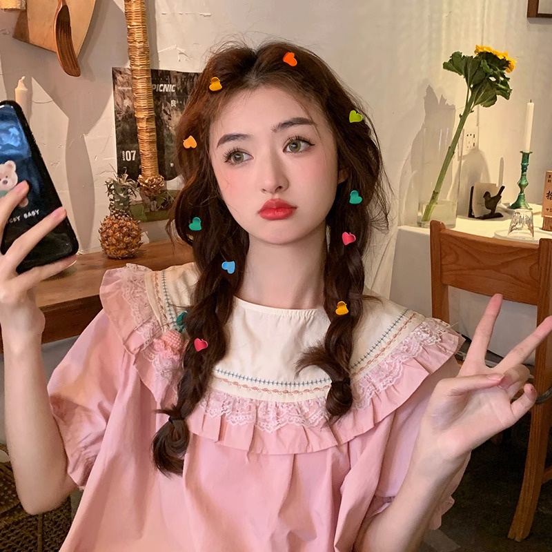 Set 10 Kẹp Tóc Nhỏ Hình Thỏ Và Hoa Nhiều Màu Sắc Dễ Thương Phong Cách Hàn Quốc Cho Bé Gái